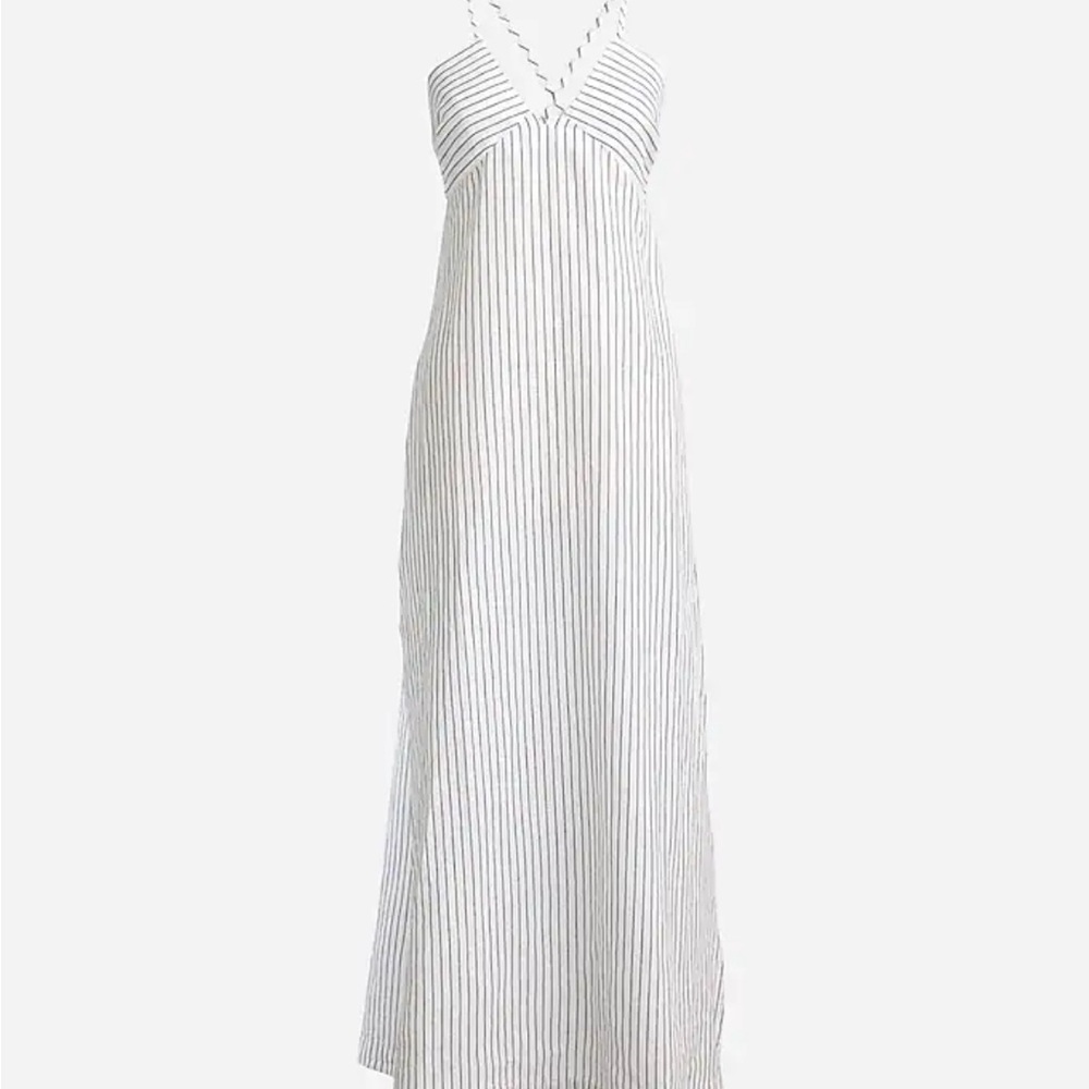 J. Crew - Cross-back beach dress in striped linen-cotton blend